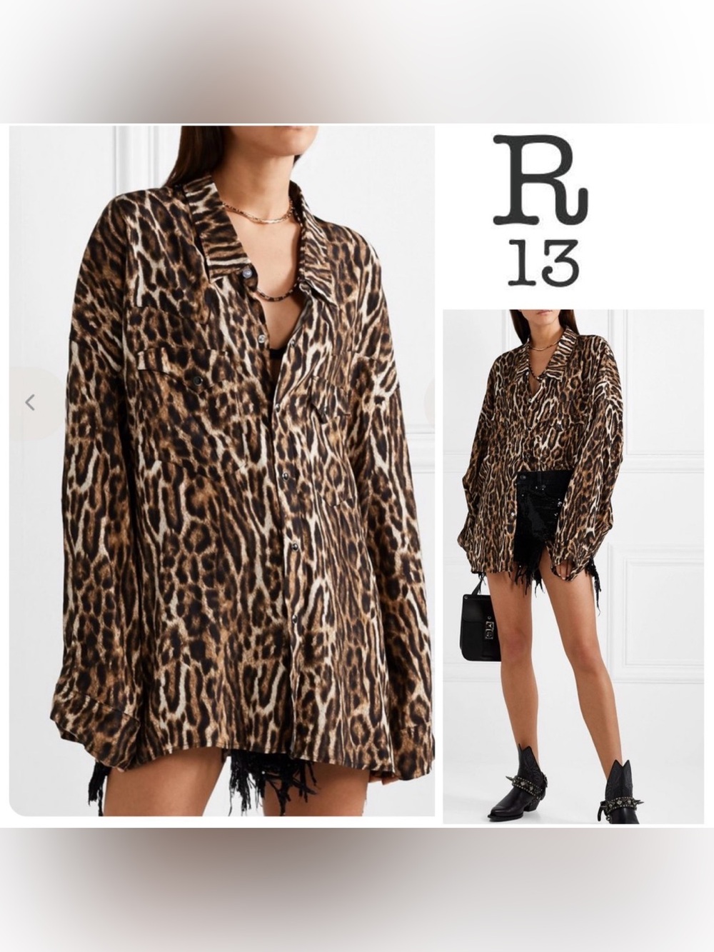 R13 Printed Oversized Leopard Cowboy Shirt